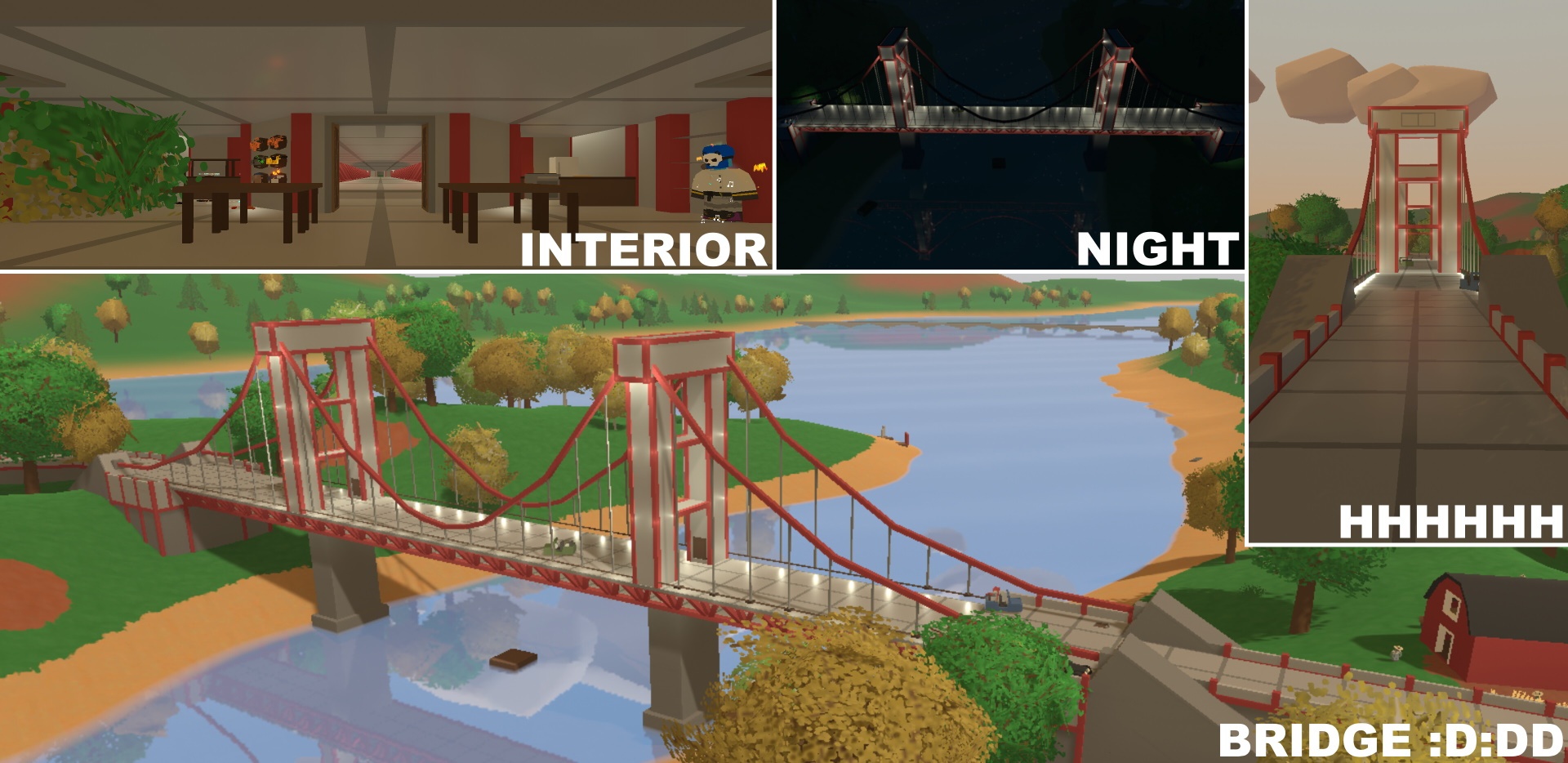Player-built suspension bridge.