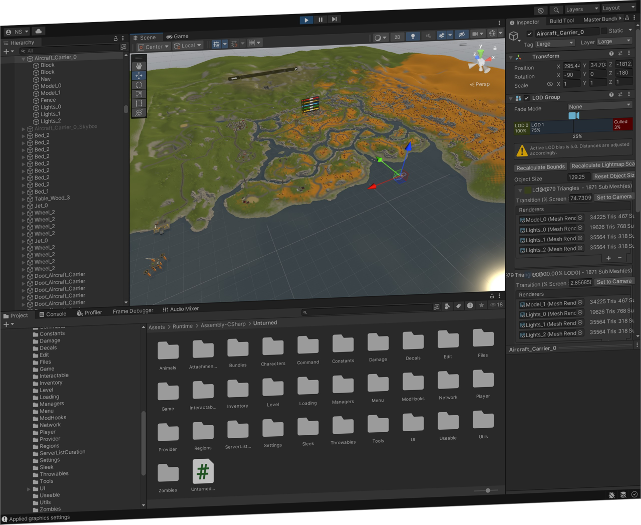 Playing Unturned’s Russia map from within the Unity scene editor.